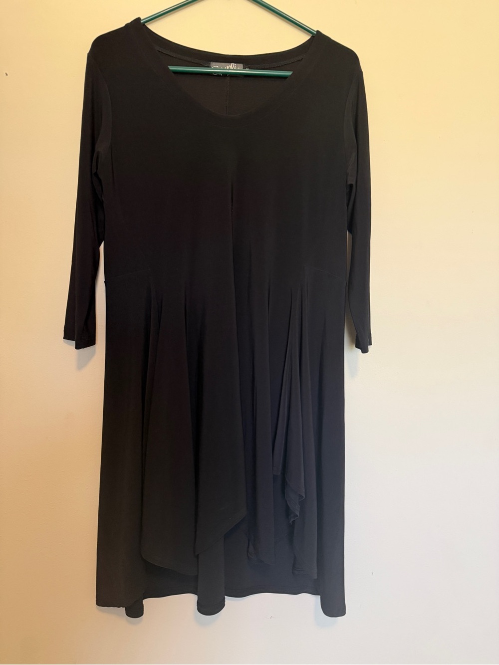 Sympli Black V-Neck Long Sleeve Asymmetric Hem Dress